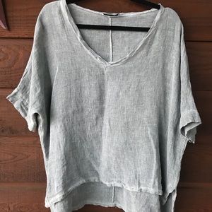Nina Kendosa Short Sleeve Woven Linen Top